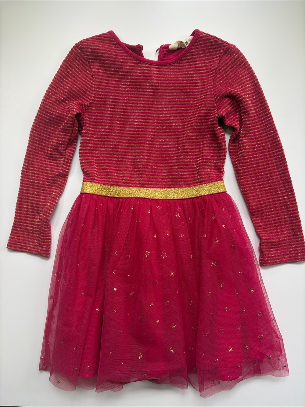 Mini Boden Red Sparkle Tulle Dress with Gold Waist
